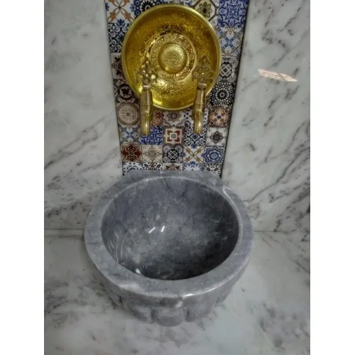Akm Dekor – Gri Kulaksız Kavun Dilimli Mermer Kurna